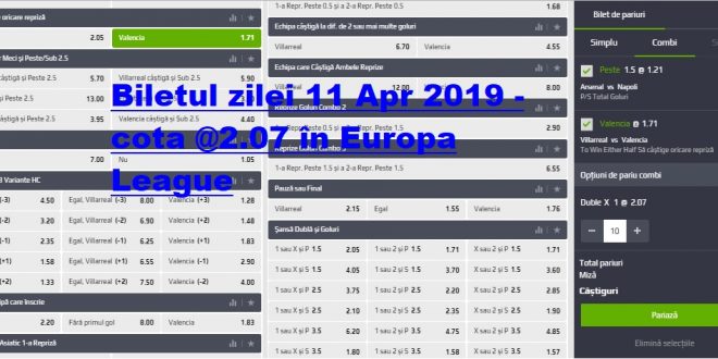 Biletul zilei 11 Apr 2019 - cota @2.07 în Europa League