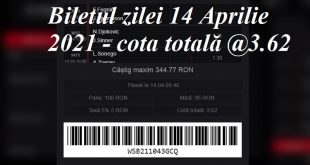 Biletul zilei 14 Aprilie 2021 - cota totală @3.62
