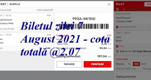 Biletul zilei 7 August 2021 - cota totală @2.07
